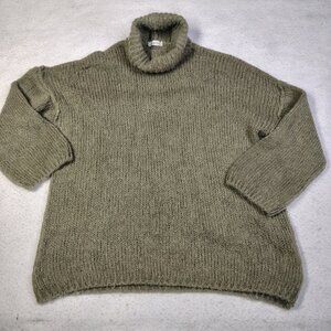 Noeline Mohair Sweater Olive Green Crochet Ribbed Knit‎ Wool Blend Italy
